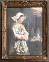 Portrait Of Woman Print In Carved Frame