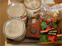 Vintage tins, soda matches, and cigar bands