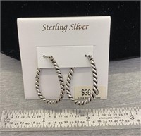 Sterling Silver Twisted Hoop Earrings NEW