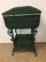 Victorian Green painted wicker sewing stand