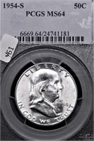 1954 S PCGSMS64 FRANKLIN HALF DOLLAR