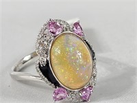 Platinum Natural opal,Pink Sapphire Corundum &