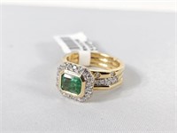 18Kt Yellow Gold Emerald & Diamond Ring- Tested