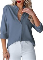 Women's Button Down Shirt, Gray, S