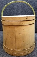 Antique Painted Firken Wooden Bucket w/Lid