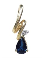 10K Yellow gold pear cut blue sapphire pendant