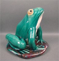 Large Majolica Pottery Frog on Lily Pad