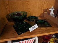 (3) Green Ash Trays, Glass Plate, Other