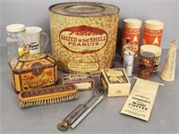 Collection of vintage advertising tins, Hires mug,