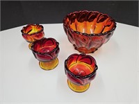 VTG Amberina Glass Footed Bowl 8 3/4"w  w 3 Cups