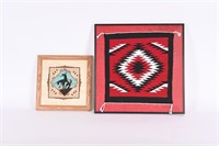 Vtg Navajo Sand Painting & Framed Blanket Tile