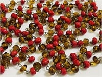 60" long red amber glass beads necklace vintage