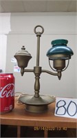 Vintage brass glass shade student lamp