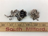 (2) sterling rose pins 41 grams
