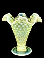 Yellow Opal Vaseline Hobnail Trumpet Vase