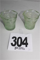 (2)Green Depression Glass Juice Glasses (U242)