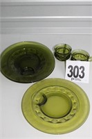 (4)Green Indiana Glass Kings Crown Thumb Print