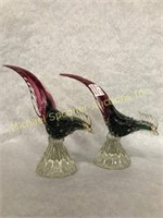 PAIR OF MURANO GLASS ROOSTERS