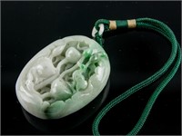 Burma Green Jadeite Carved Fish & Lotus Toggle