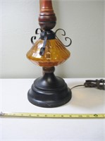 Vintage Amber & Wood Lamp