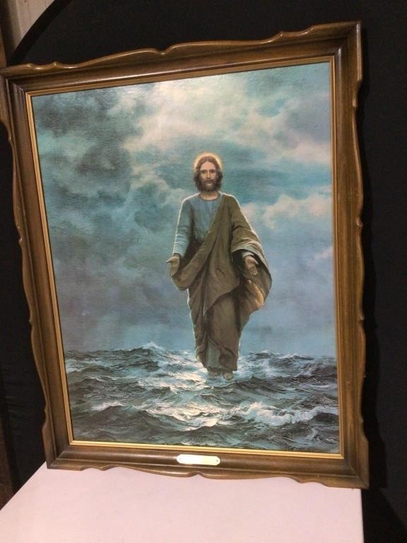 Vintage Jesus Walking on Water Religious Framed