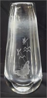 Signed etched crystal vase