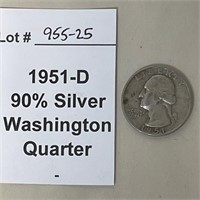 1951-D 90% Silver Quarter