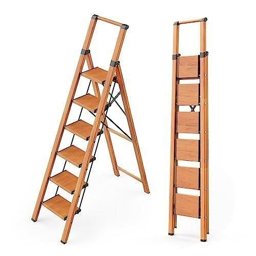 6 Step Ladder, Folding Ladder with Handrails for