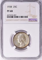$8750 1938 Washington Quarter NGC Proof-68 (Toned)