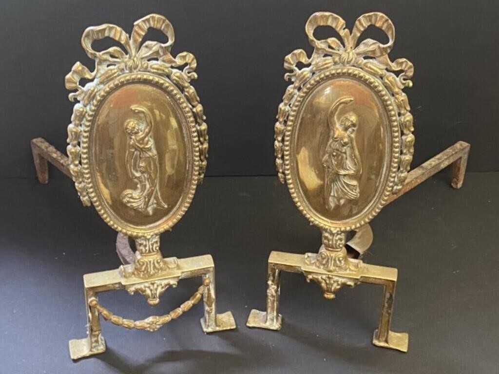 Pair of Ornate Andirons 17"H