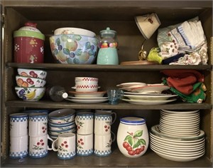 Contents of Cabinets: Cherry Themed Dish Sets,