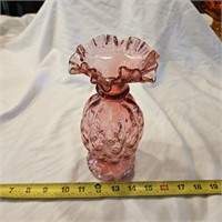 Fenton Glass Cranberry Optic Vace