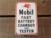 Mobil Fast Battery Charger & Tester Porcelain Sign