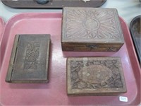 2 Carved Wood Box & Book Shaped Wood Box