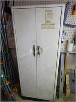 Metal cabinet w/contents:  rivet gun, wood pegs,