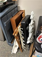 lot of wooden shelves, wall decor, luggage rack,