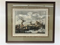 Framed duck shooting painting