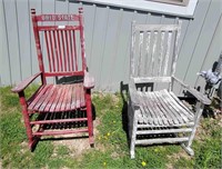 Two Vintage Weathered  Wood Rocking Chairs