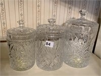 GLASS SET OF 3 CANISTERS W/ LIDS