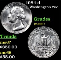 1984-d Washington Quarter 25c Graded ms66+ BY SEGS