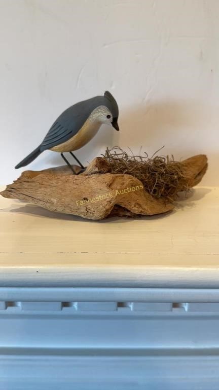 Hain hand carved Titmouse and Nest