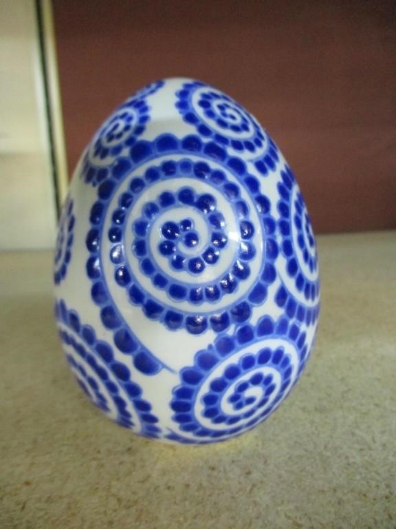 vintage Blue and White Porcelain Egg