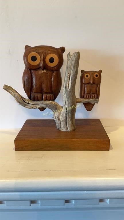 Hain hand carved Owls on Branch