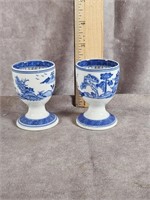 TWO PORCELAIN PAGODA FOOTED SAKE CUPS