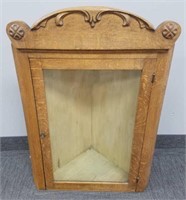 Antique oak corner wall cabinet with key 24" w x