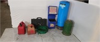 Gas cans  oil change pan  water presser tank