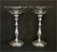 Pair 8" Sterling Silver & Crystal Candlesticks