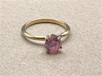 Beautiful Pink Rhinestone Solitaire Ring Size 7