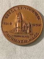 Sesquicentennial 1812-1962 Fairhaven Mass bronze M