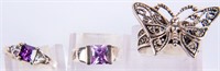 Jewelry Lot of 3 Sterling Silver Cocktail Rings